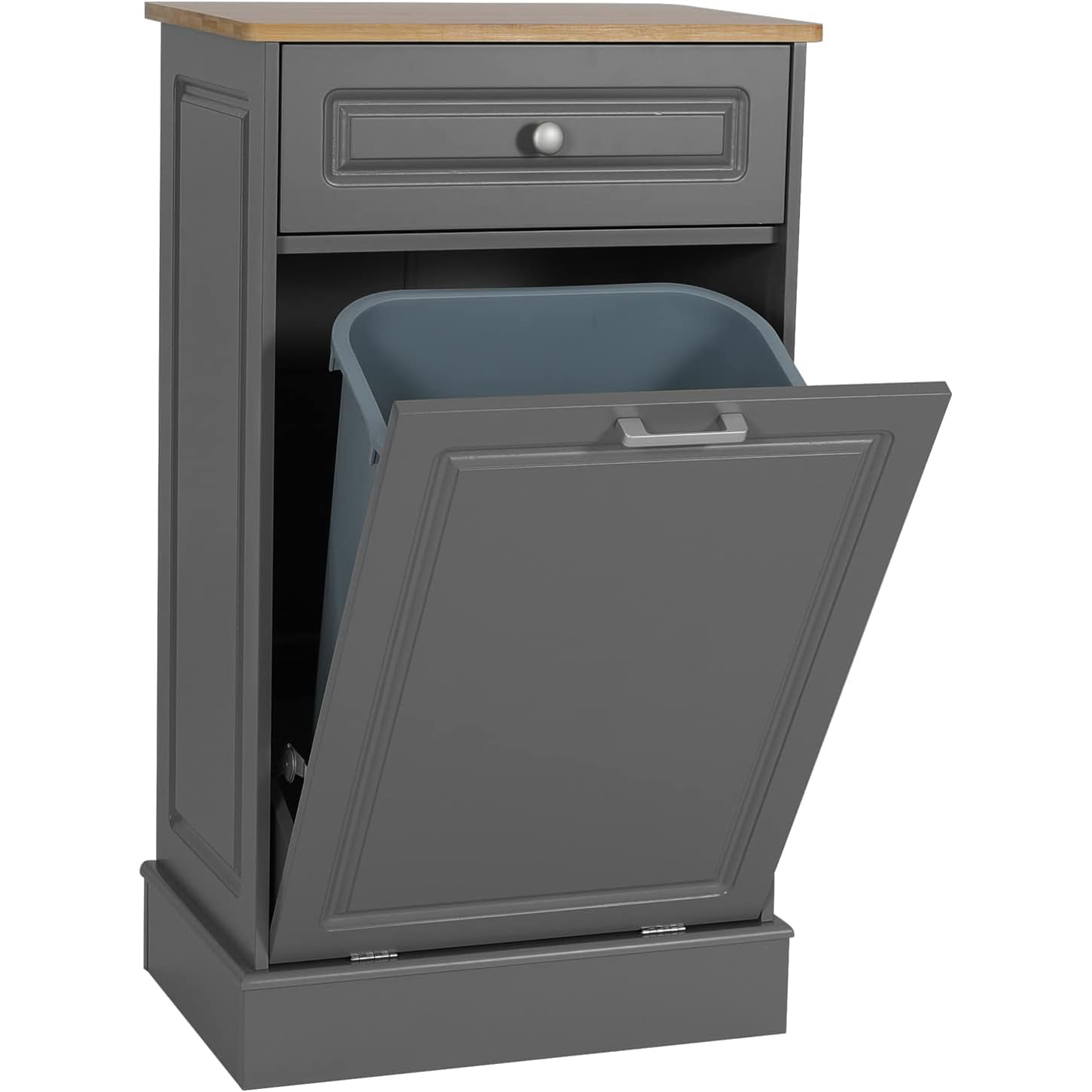 UEV Wooden Tilt Out Trash Cabinet Free Standing Kitchen Trash Can Holder