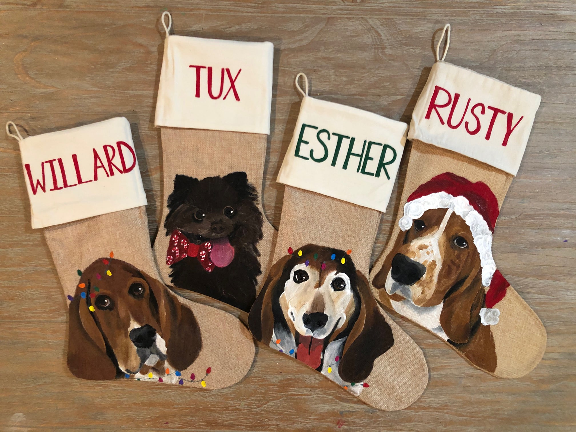 Vintage Watercolor Pug Christmas Stocking Can be Personalized