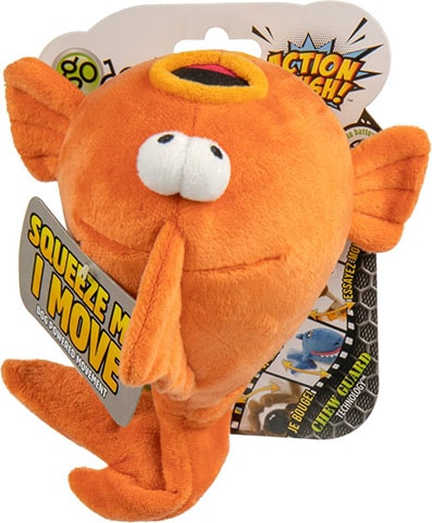 goDog Action Plush Gold Fish Animated Squeaker Dog Toy