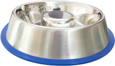Mr. Peanut's Stainless Steel Interactive Slow Feed Dog Bowl with a Bonded Silicone Base