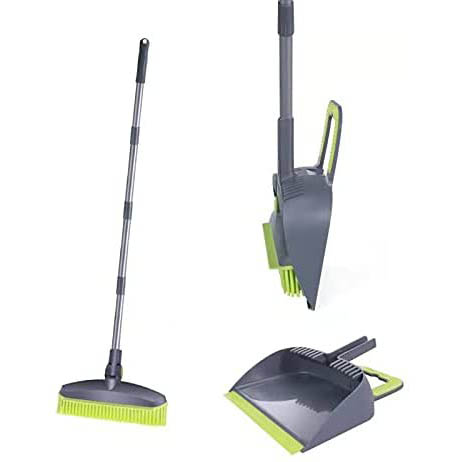 Adjustable Rubber Push Broom and Dustpan Set