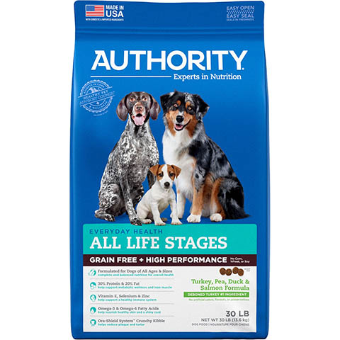 Authority High-Performance Grain-Free Turkey, Pea, Duck & Salmon Formula Dry Dog Food
