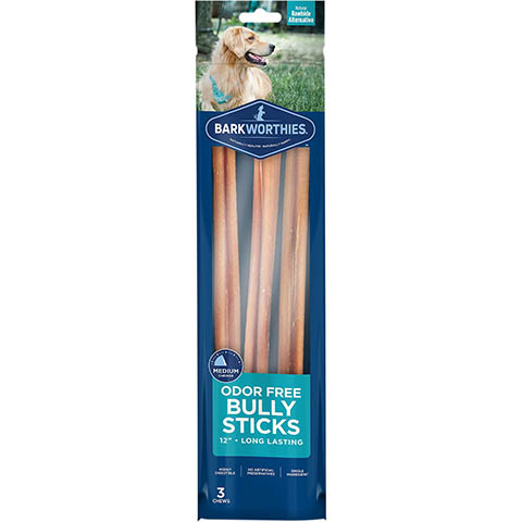 Barkworthies Odor-Free 12 Bully Stick Dog Treats