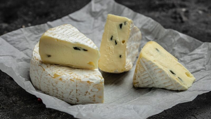 Brie cheese with a white and blue mold