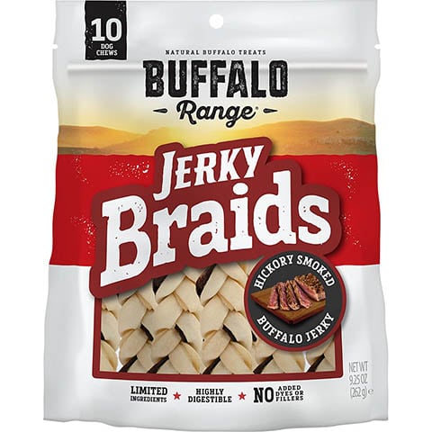 Buffalo Range All Natural Grain-Free Jerky Braid Rawhide Dog Treats