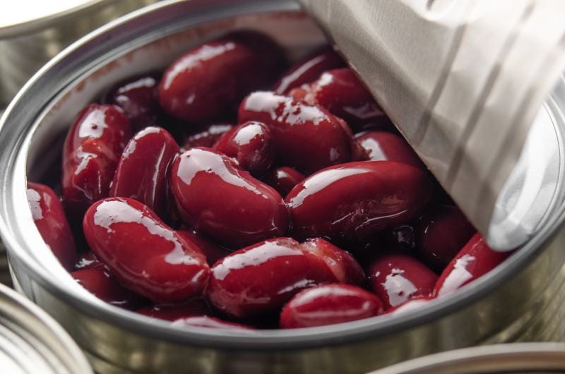 Canned red kidney beans in just opened tin can