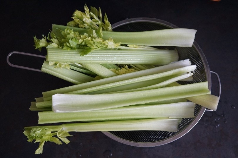 Celery on a strainer