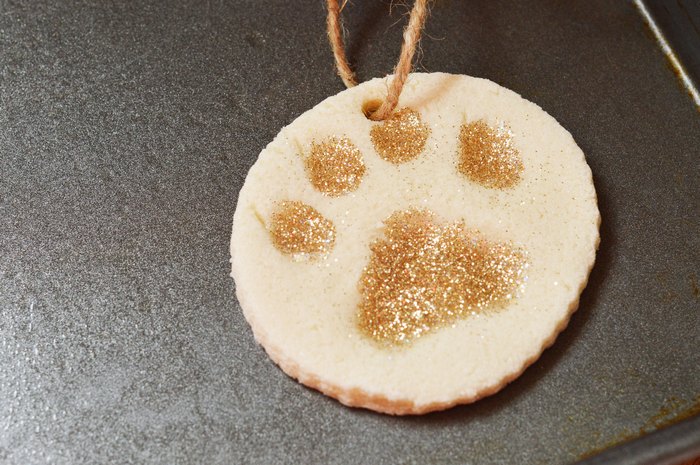 DIY White and Gold Paw Print Ornament