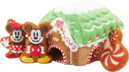 Disney Holiday Mickey & Minnie Mouse Gingerbread House Hide and Seek Puzzle Plush Squeaky Dog Toy