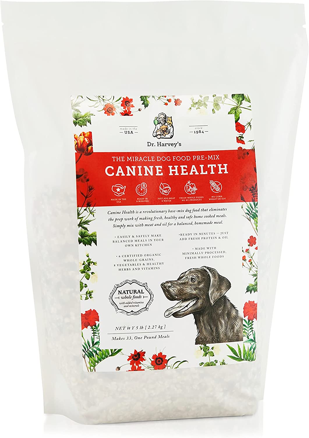Dr. Harvey's Canine Health Miracle Dog Food, Human Grade Dehydrated Base Mix for Dogs with Organic Whole Grains and Vegetables