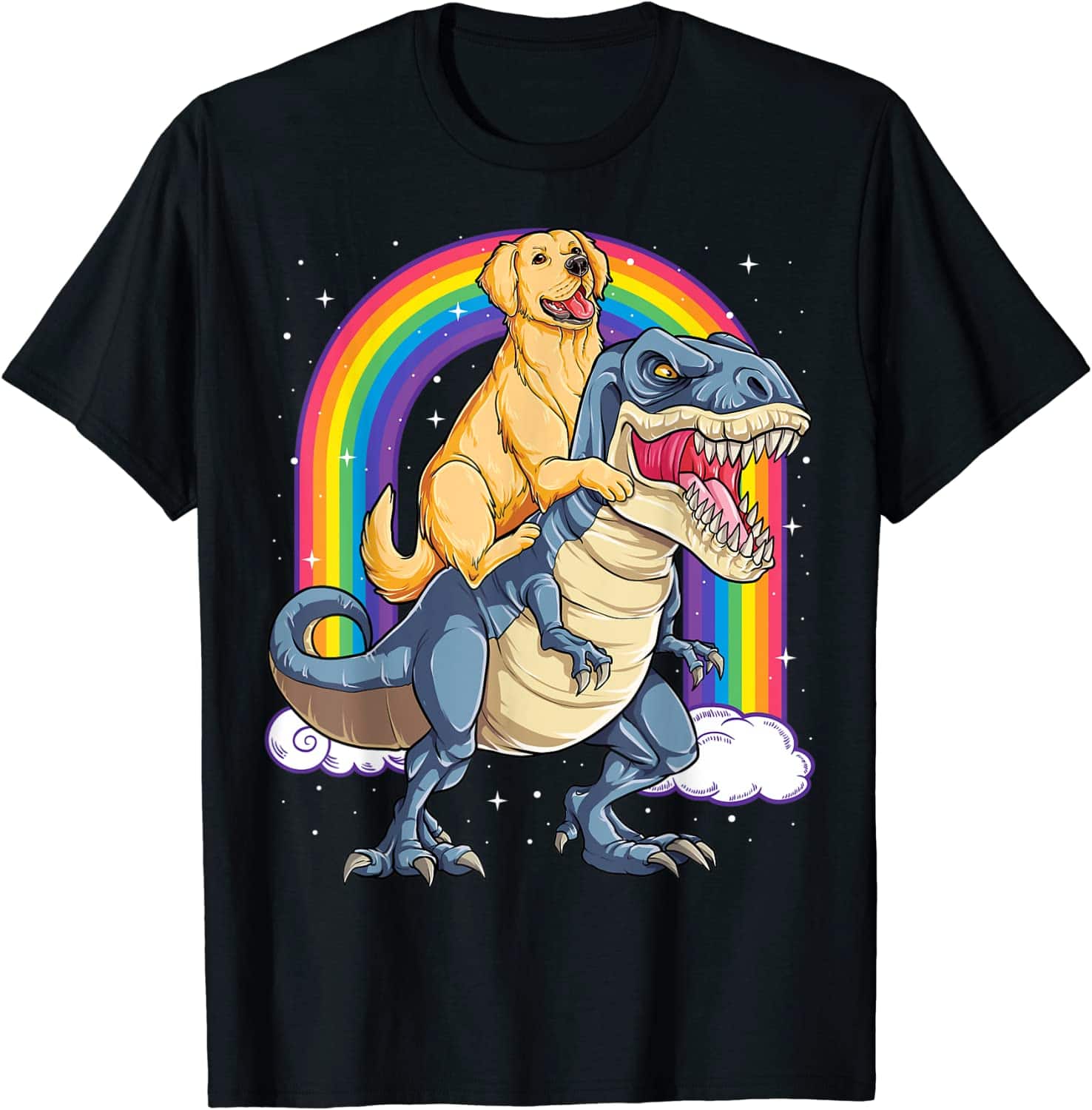Golden Retriever Riding a Dinosaur T-Shirt