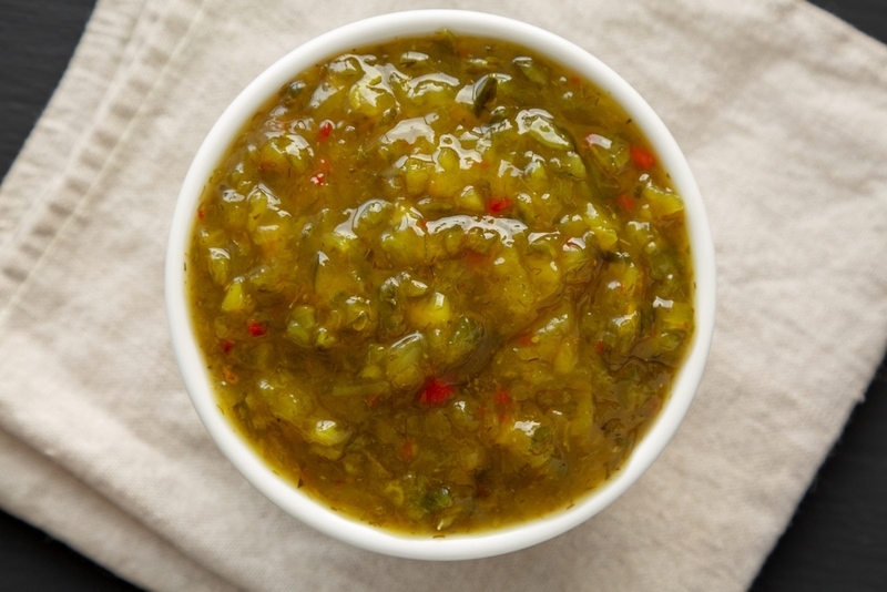 Homemade Sweet Pickle Relish in a Bowl