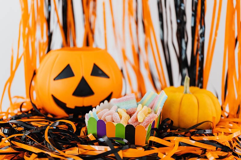 Jack o lantern with halloween candy