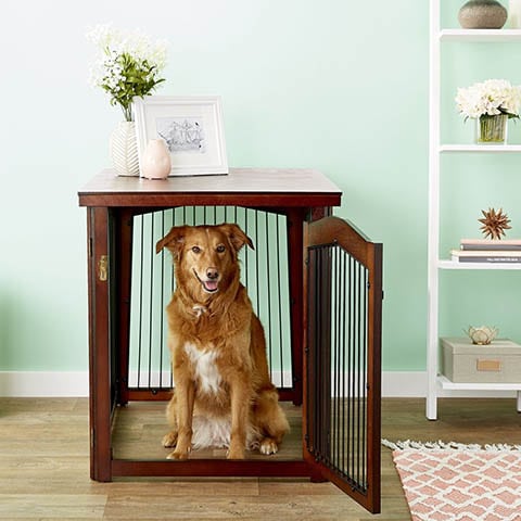 Merry Products 2-in-1 Furniture Style Dog Crate & Gate