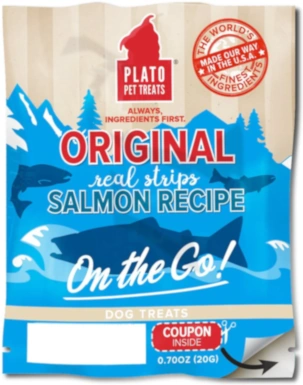 Plato Original Real Strips Salmon Recipe Dog Treats