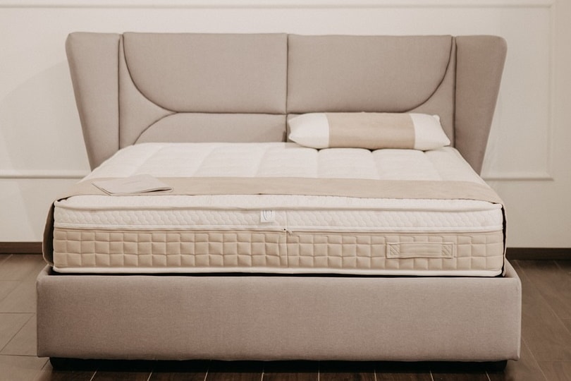 Queen-sized bed with memory foam mattress