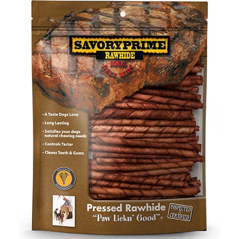 Savory Prime Beef Flavored Rawhide Twists Dog Treats
