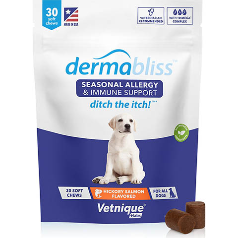 Vetnique Labs Dermabliss Allergy & Immune Salmon Flavored Seasonal Allergy & Fish Oil Soft Chew Supplement for Dogs