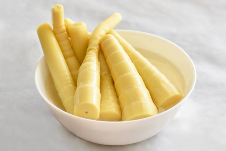 bamboo shoots in a white bowl