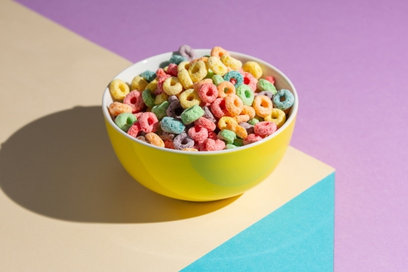 cereals on colored bowl