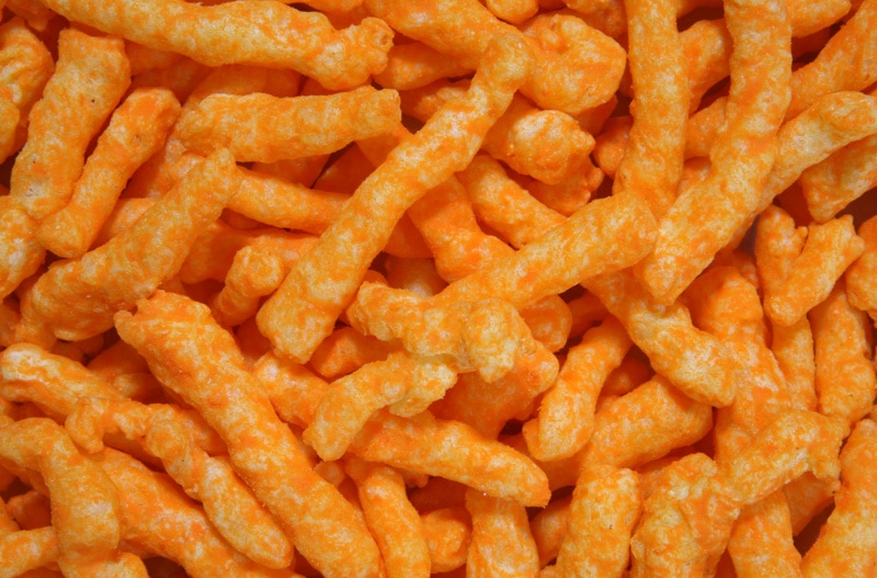closeup view of crunchy cheese snacks