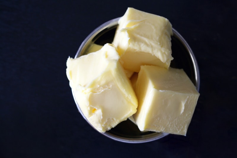 cubes of butter in a glass bowl