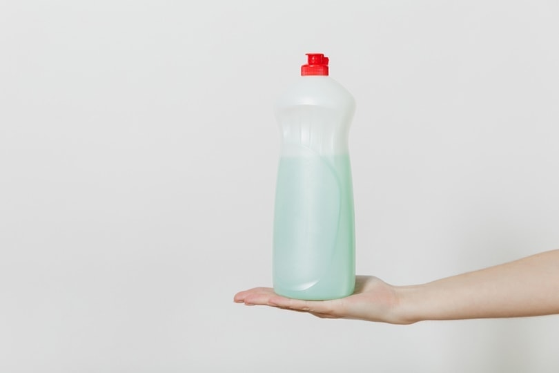 dishwashing detergent dispenser on a woman's hand