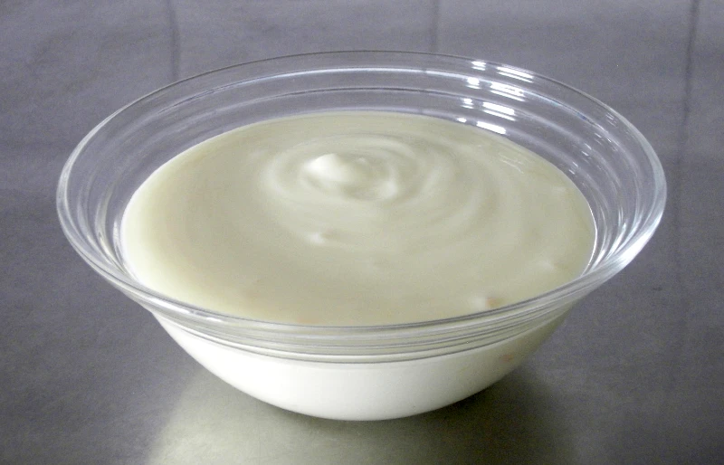 plain white yogurt in a small glass bowl