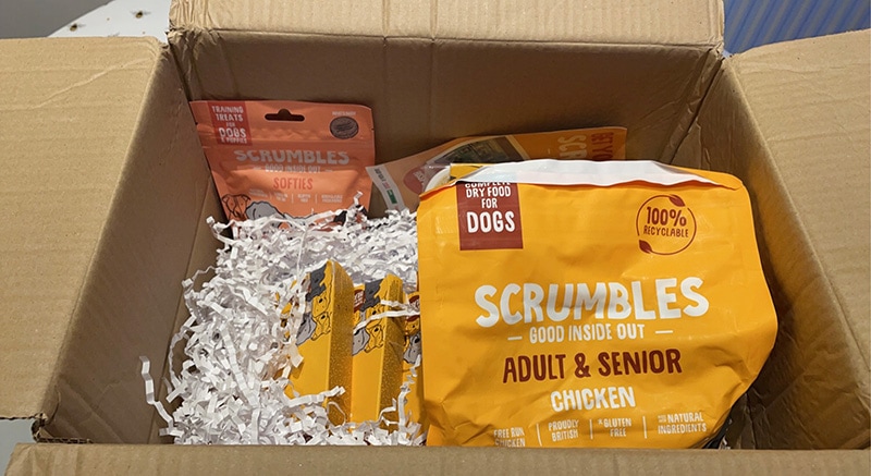 scrumbles dog foods and treats packaging