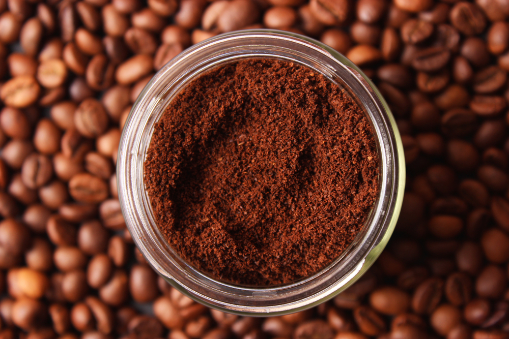 coffee beans and ground coffee closeup