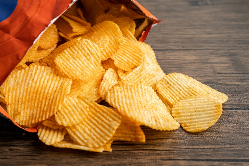 Potato chips in open bag